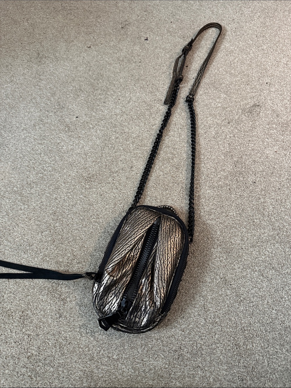 Metallic Silver/Goldish Crossbody Bag with Chain Strap